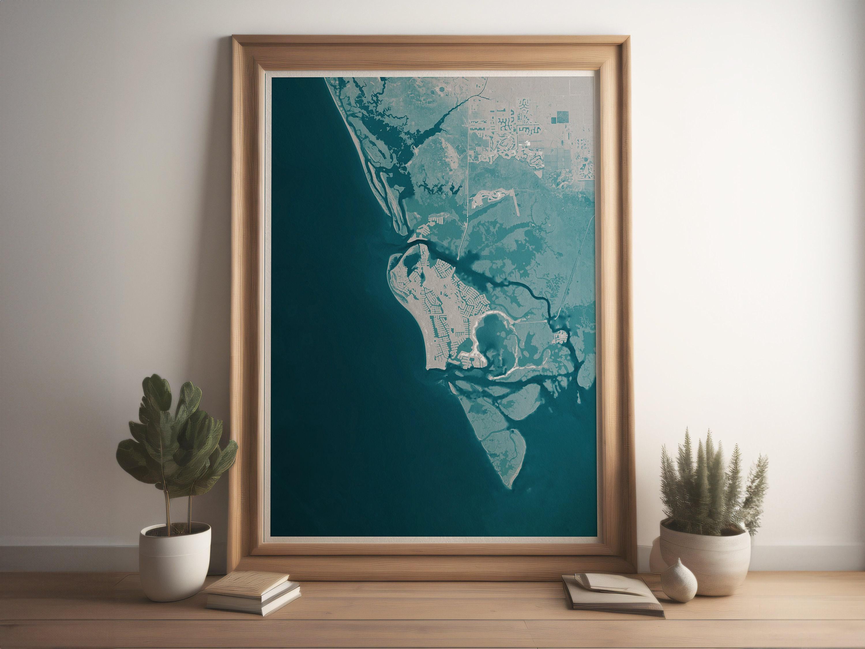 Marco Island Florida Coastal Map Art Print Ten Thousand Islands Nautical Wall Decor Beach House Gift Housewarming Anniversary Present