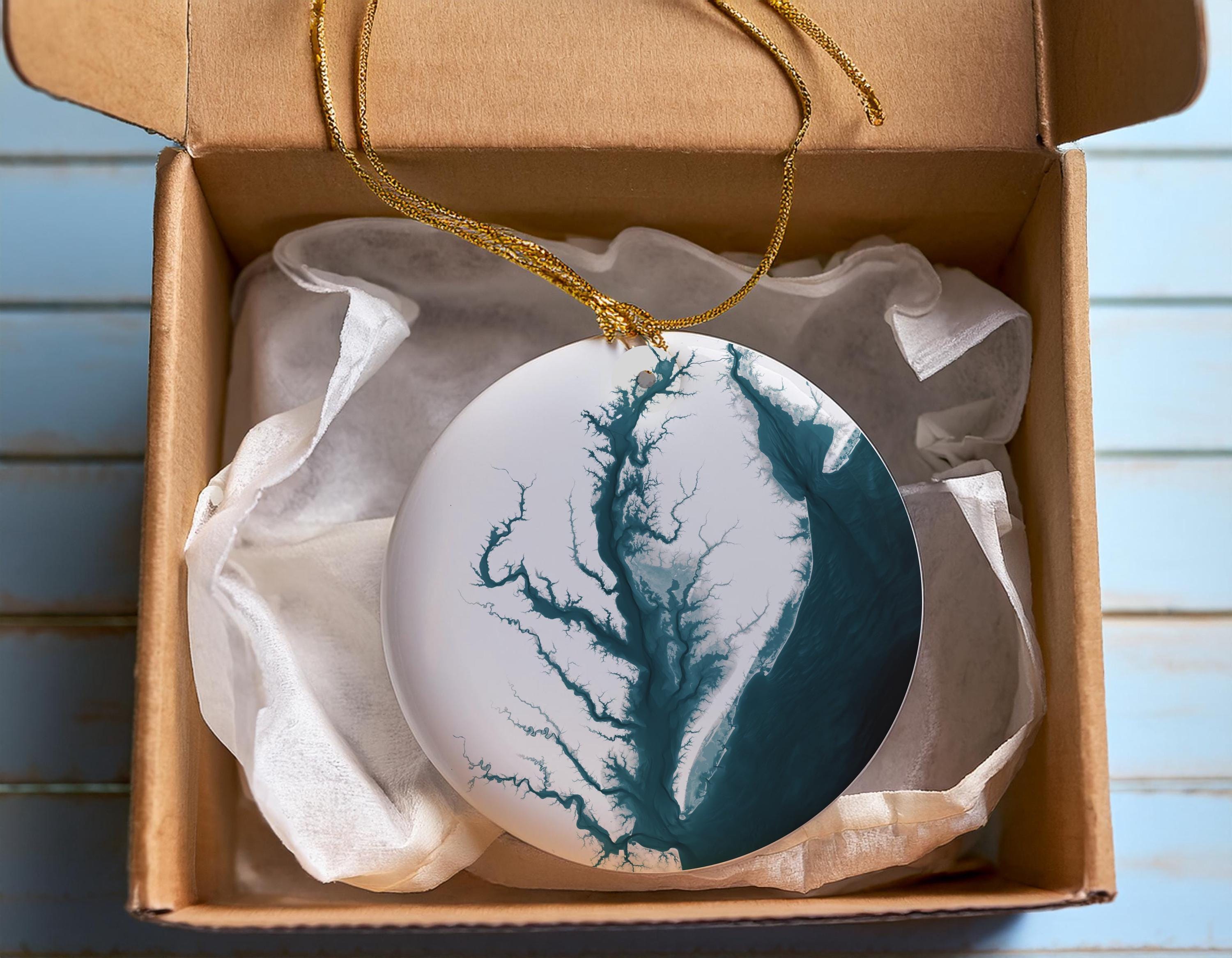 Chesapeake Bay Map Christmas Ornament Ceramic Holiday Gift Virginia Maryland Delaware Peninsula Coastal Nautical Stocking Stuffer