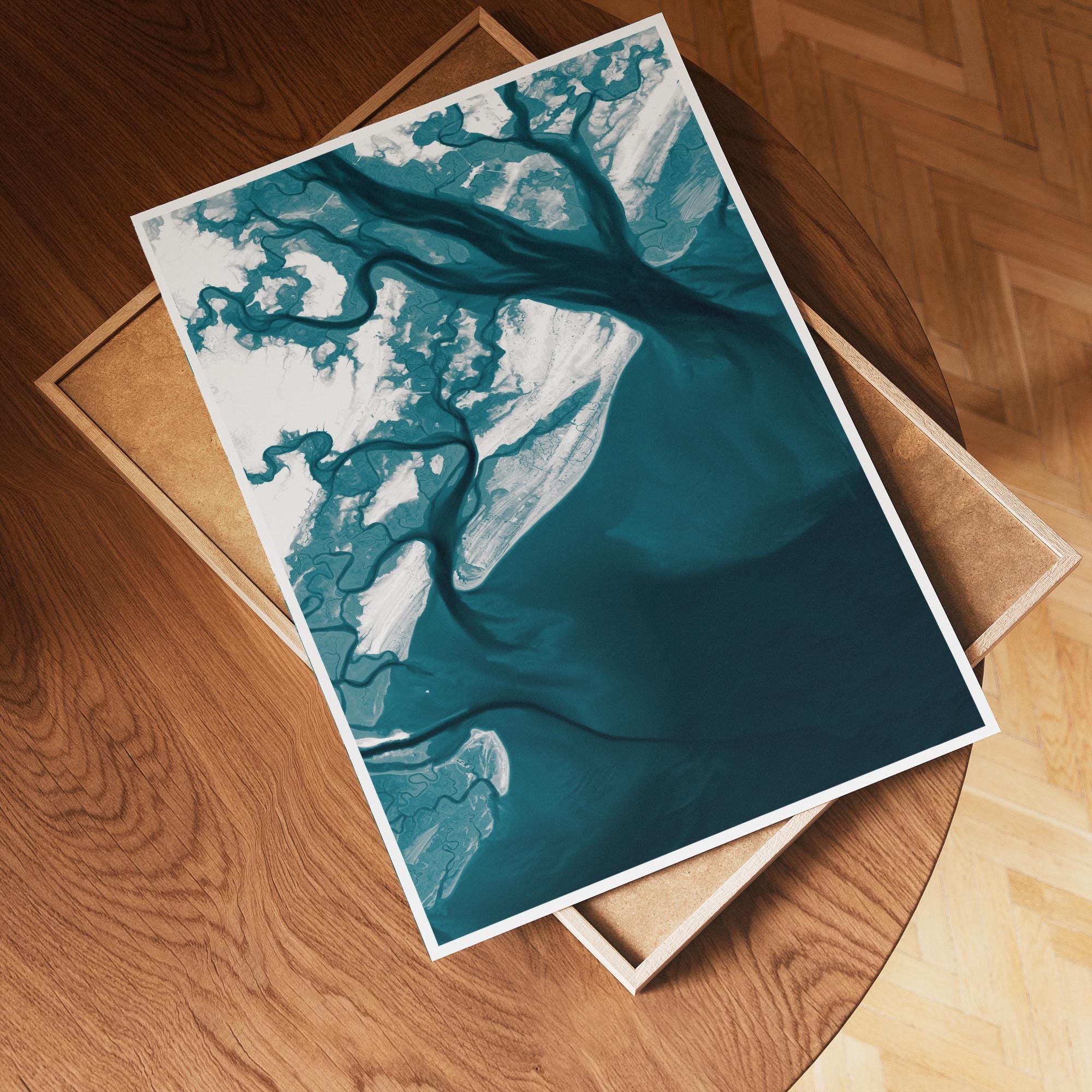 Hilton Head Island South Carolina Bathymetric Map Art Print Nautical Coastal Wall Decor Beach House Housewarming Gift Ocean Depth Poster