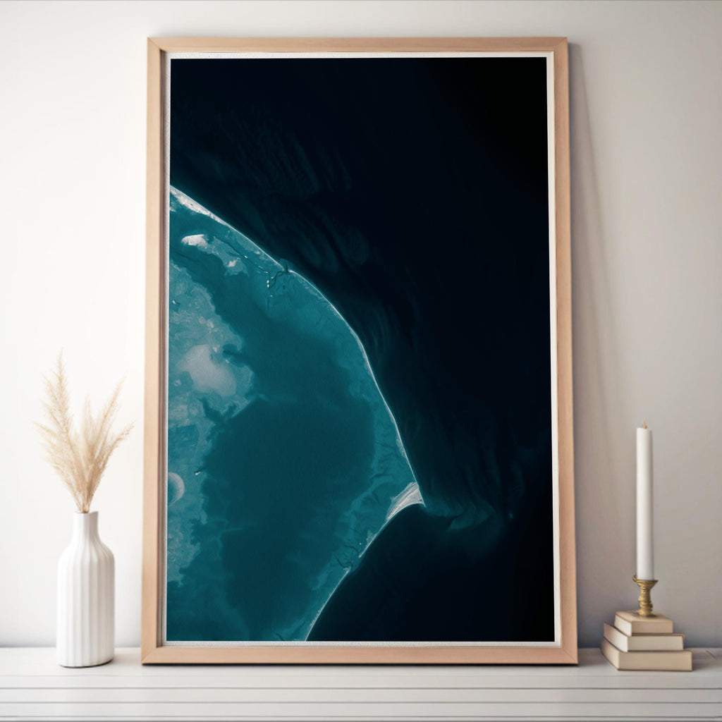 Outer Banks North Carolina Bathymetric Map Art Print Nautical Hatteras Ocracoke Ocean Wall Decor Beach House Housewarming Gift Framed