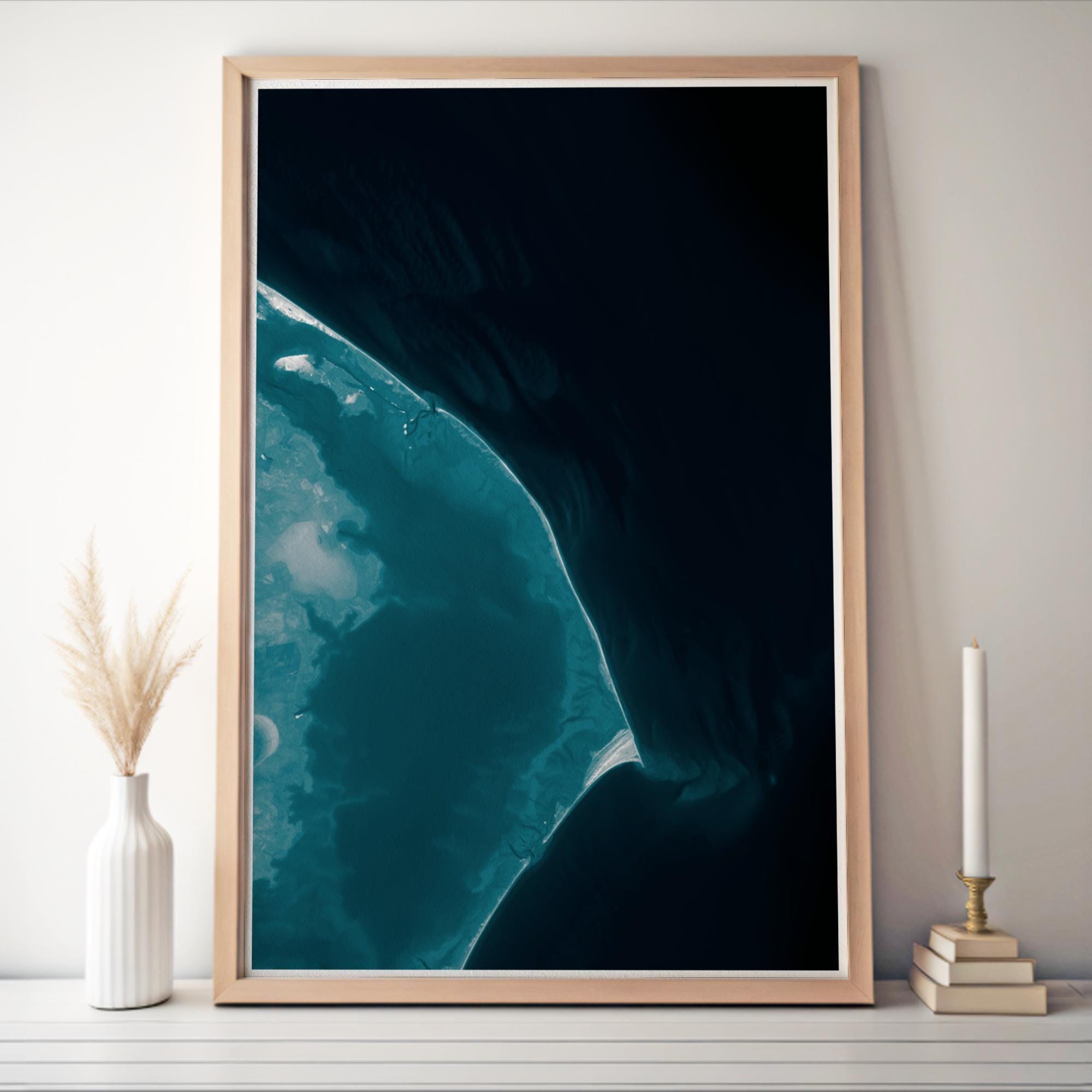 Outer Banks North Carolina Bathymetric Map Art Print Nautical Hatteras Ocracoke Ocean Wall Decor Beach House Housewarming Gift Framed