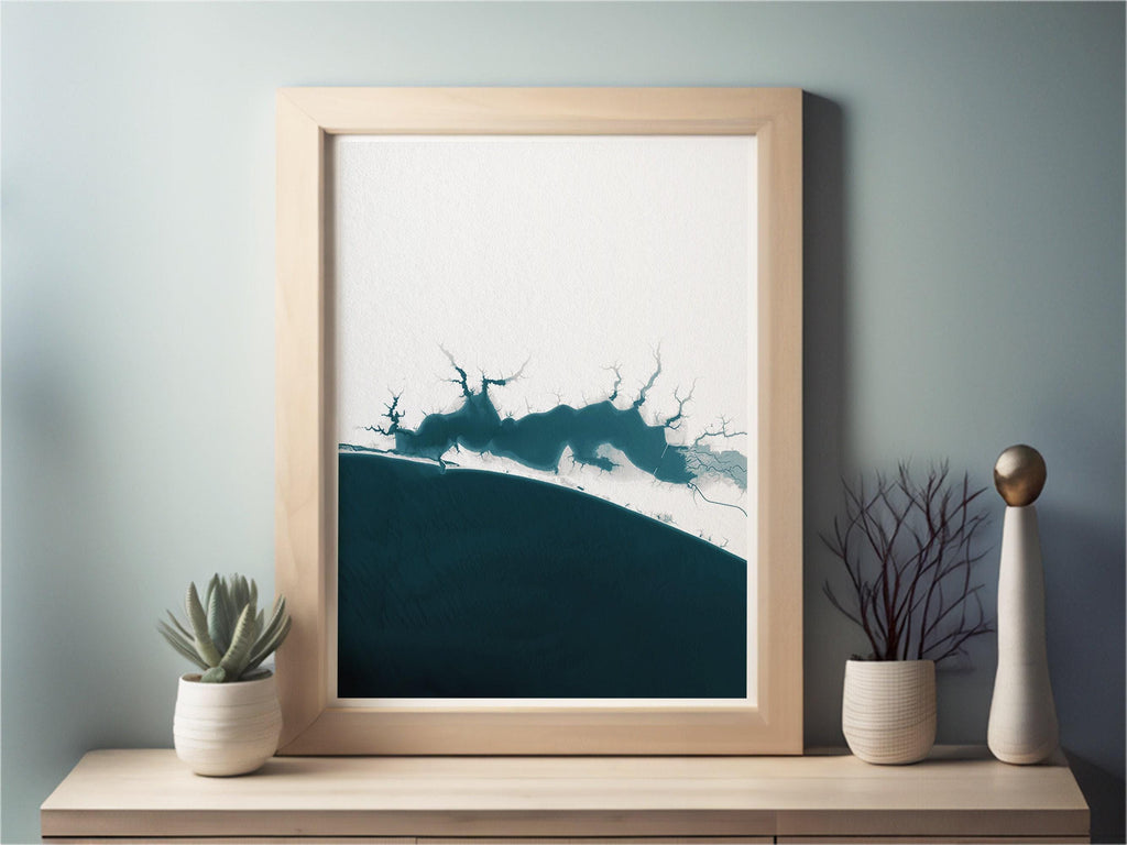 Choctawhatchee Bay Water Outer Banks North Carolina Coastal Map Art Print Housewarming Gift Anniversary Present Framed Coastal Map Print