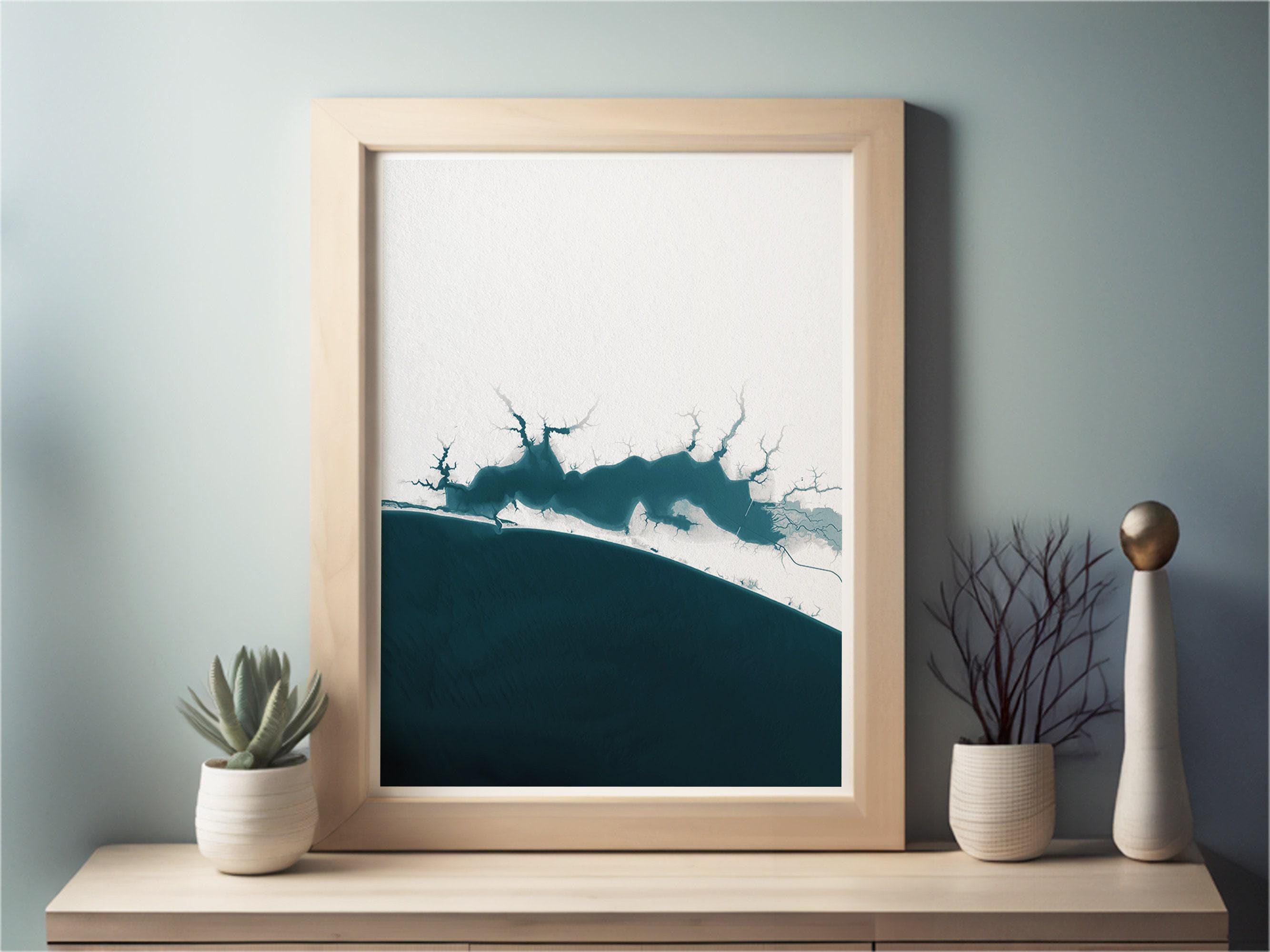 Choctawhatchee Bay Water Outer Banks North Carolina Coastal Map Art Print Housewarming Gift Anniversary Present Framed Coastal Map Print
