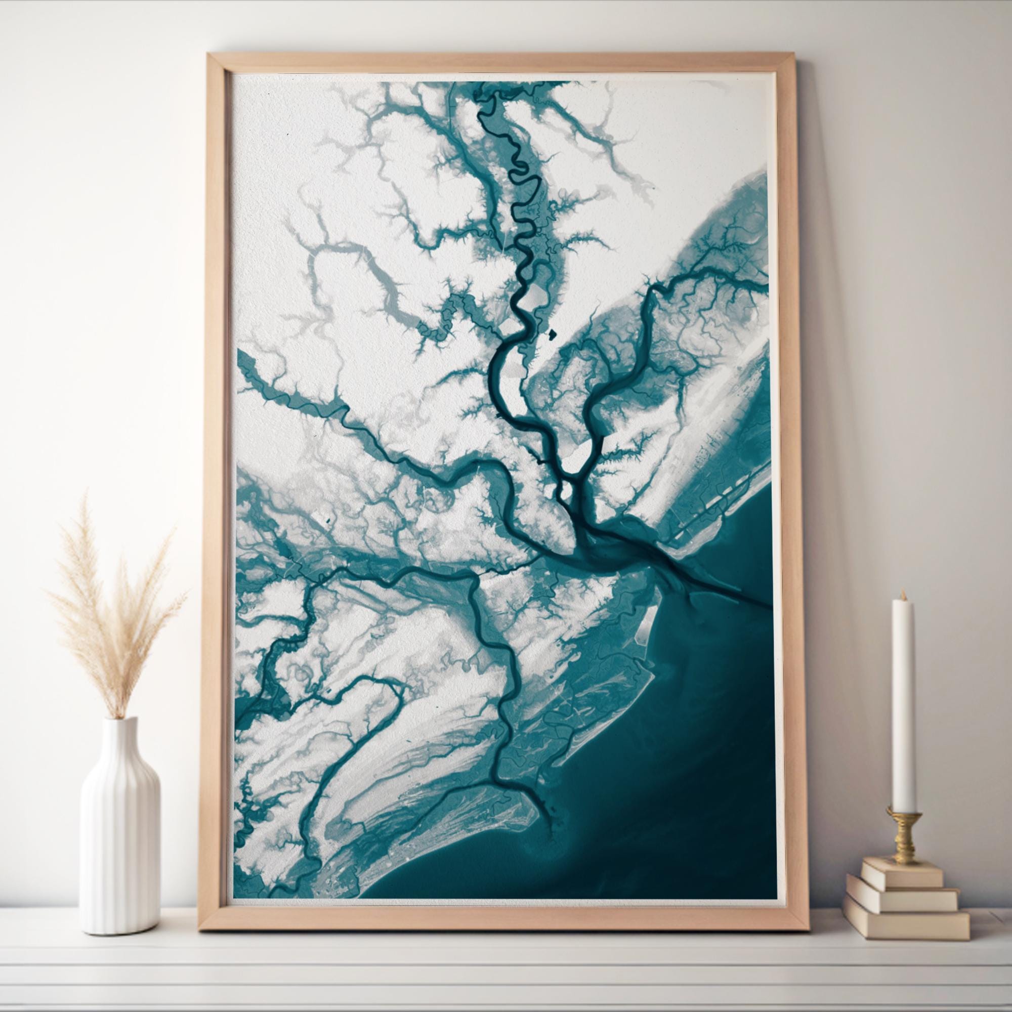 Charleston South Carolina Coastal Map Wall Art Nautical Chart Print Lowcountry Harbor Inlet Beach House Decor Housewarming Gift