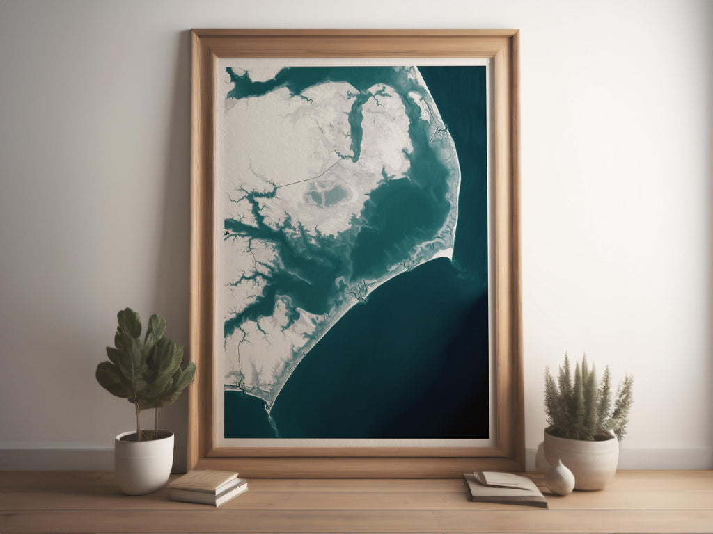 Outer Banks North Carolina Nautical Coastal Decor House Chart Beach Ocean Print Gift Home Obx Map Art Wall Depth Lover Housewarming