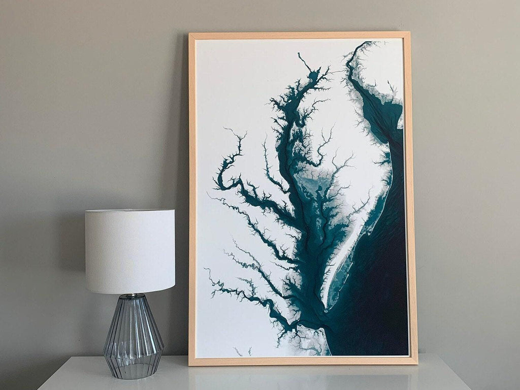 Chesapeake Bay Virginia Nautical Maryland Coastal Decor Ocean Paper Print Depth Gift Home Wall Fine Map Art Beach Chart House