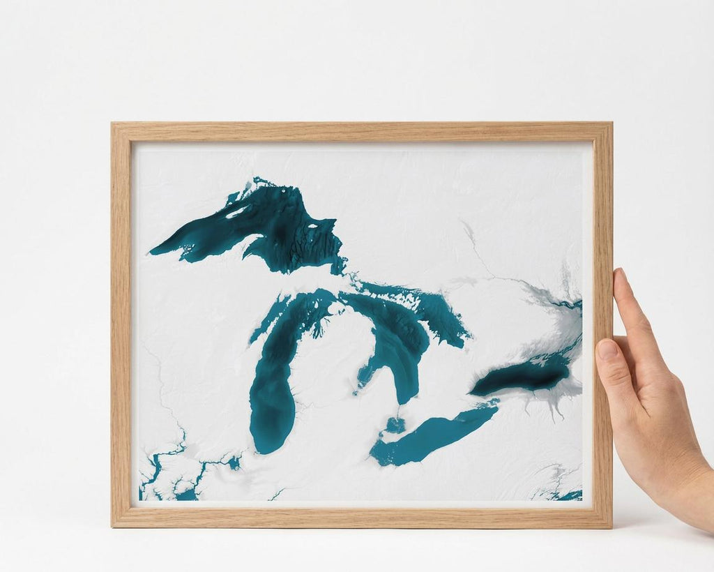 Great Lakes Coastal Michigan Nautical Superior Midwest Ontario Decor Huron Lakes Chart Great Print Gift Lake Map Art Ocean Beach Wall Depth