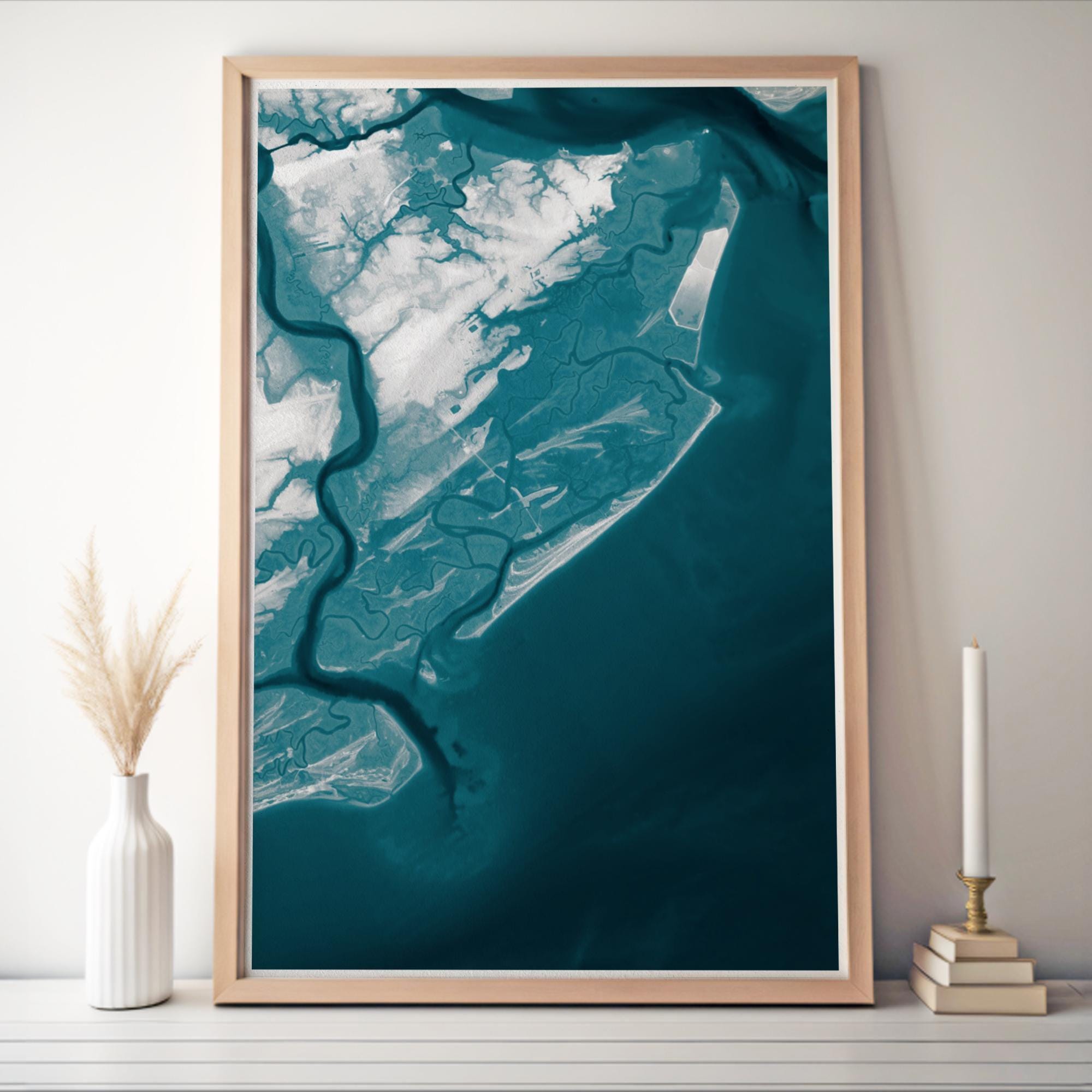 Folly Beach South Carolina Coastal Map Wall Art Nautical Chart Print Beach House Decor Housewarming Gift Anniversary Ocean Waterfront
