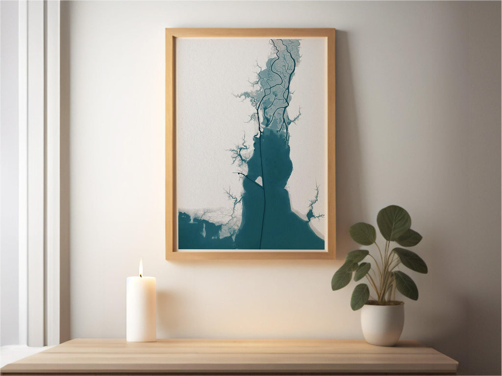 Mobile Bay Alabama Nautical Southern Husband Coastal Nature House Decor Beach Coast Print Gulf Gift Wall Mood Map Art Ocean Depth
