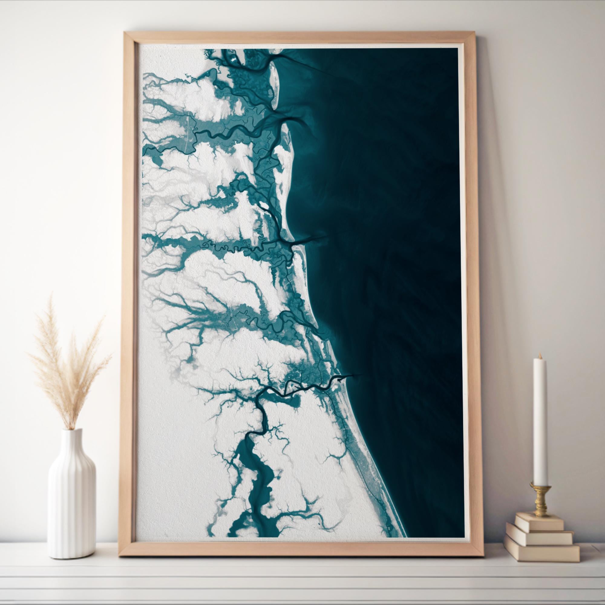 Amelia Island Florida Coastal Map Wall Art Fernandina Beach Nautical Print Ocean Chart Anniversary Housewarming Gift Beach House Decor - Room Setting