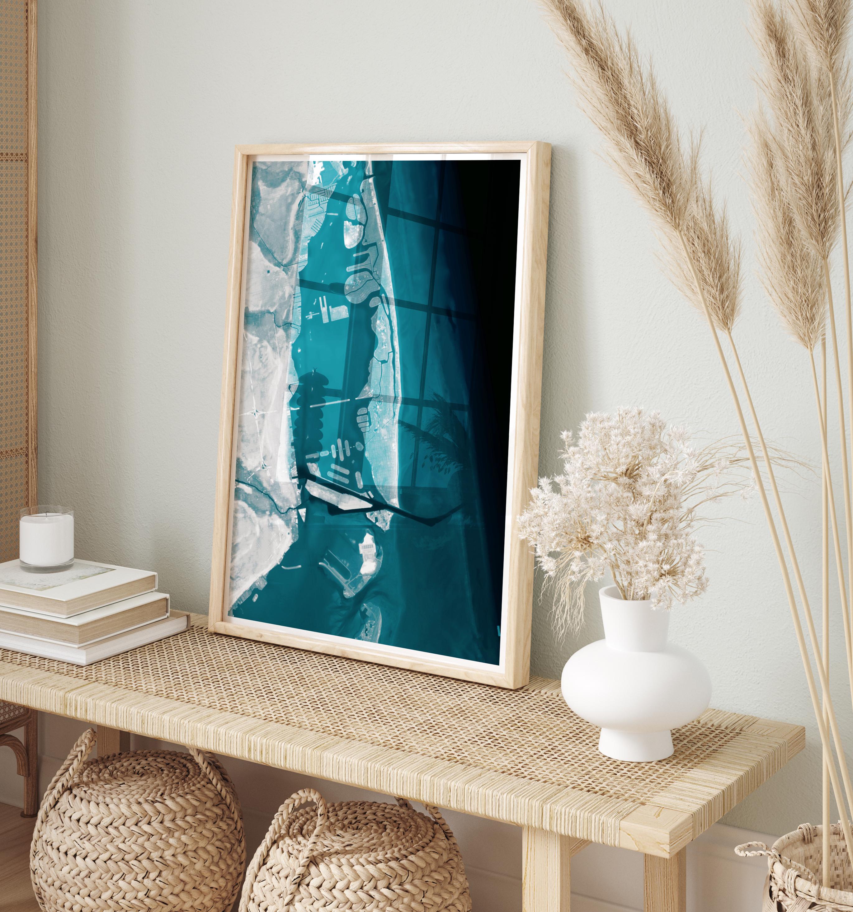 Miami Beach Florida Coastal Map Art Print Wall Decor South Beach Biscayne Bay Nautical Chart Housewarming Gift Ocean Depth Barrier Island