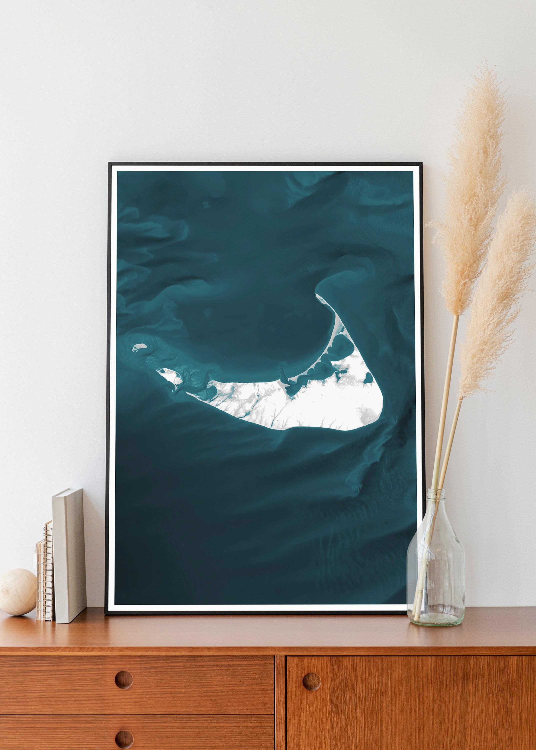 Nantucket Massachusetts Bathymetric Map Art Print Nautical Coastal Wall Decor Beach House Housewarming Gift Ocean Depth Chart Poster