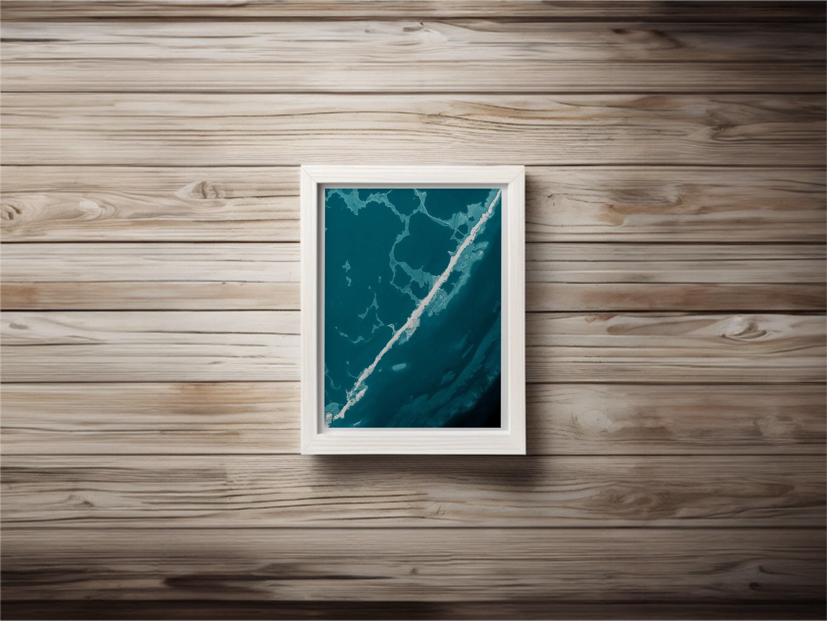 Key Largo Florida Shoreline Coastal Map Art Print Tropical Island Nautical Wall Decor Beach House Gift Housewarming Anniversary Ocean Depth