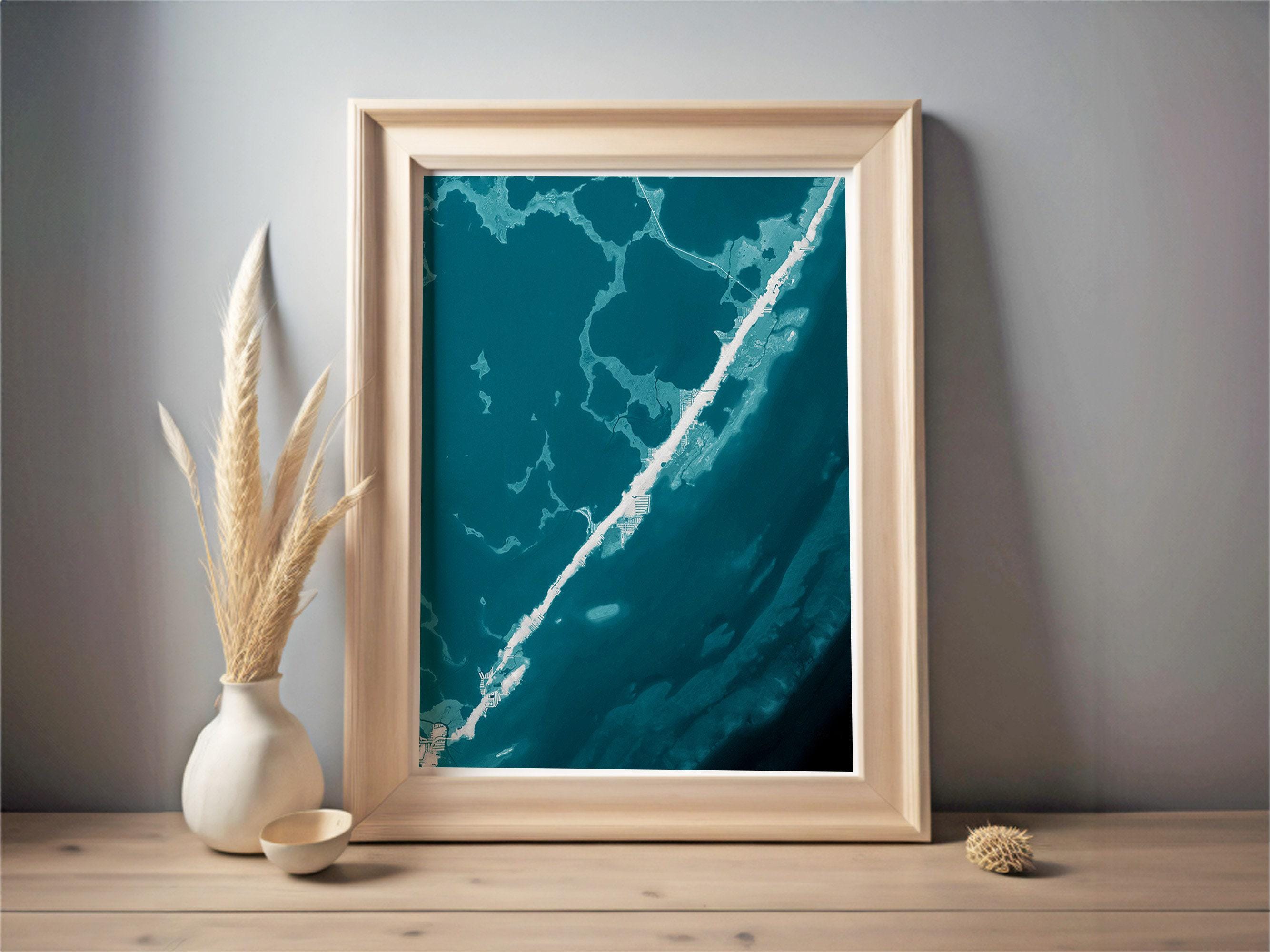 Key Largo Florida Shoreline Coastal Map Art Print Tropical Island Nautical Wall Decor Beach House Gift Housewarming Anniversary Ocean Depth