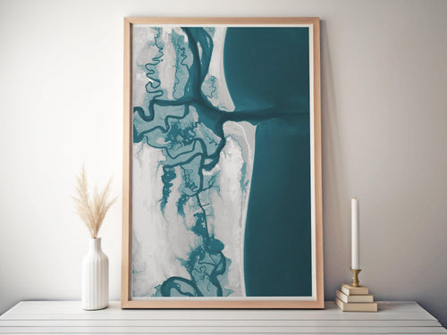 Amelia Island Florida Coastal Map Art Print Fernandina Beach Shore Housewarming Gift Anniversary Present Nautical Wall Decor Ocean - Bathymetric Coastal Map Art