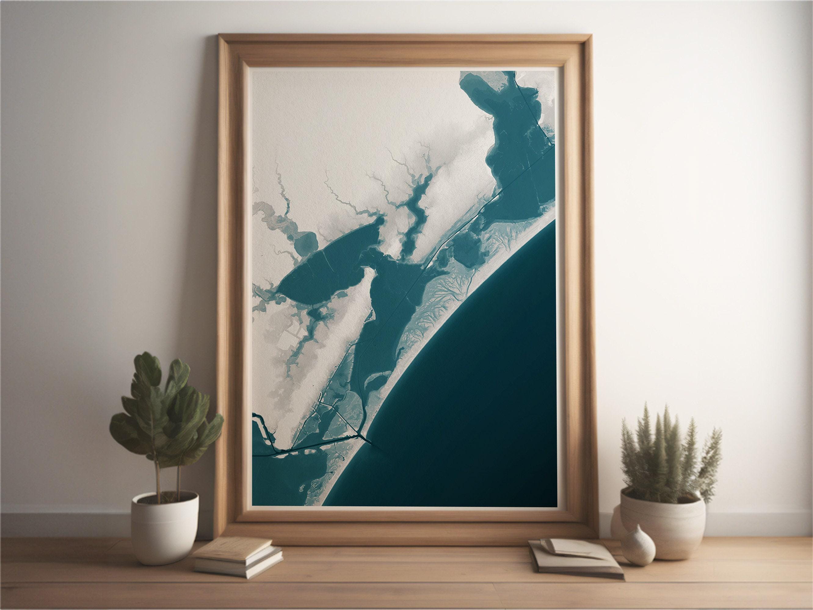 Aransas Bay Map Art Print Port Aransas Texas Coastal Wall Decor Nautical Chart Beach House Gift For Husband Wife Ocean Depth Map Poster