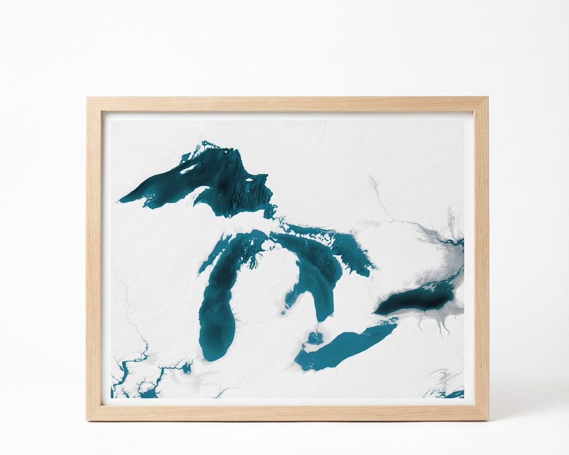 Great Lakes Coastal Michigan Nautical Superior Midwest Ontario Decor Huron Lakes Chart Great Print Gift Lake Map Art Ocean Beach Wall Depth