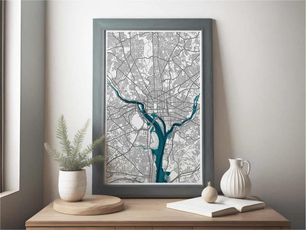 Washington District Of Columbia Anniversary Nautical Coastal Potomac Decor Urban River Chart Frame Print Gift City Wall Map Art