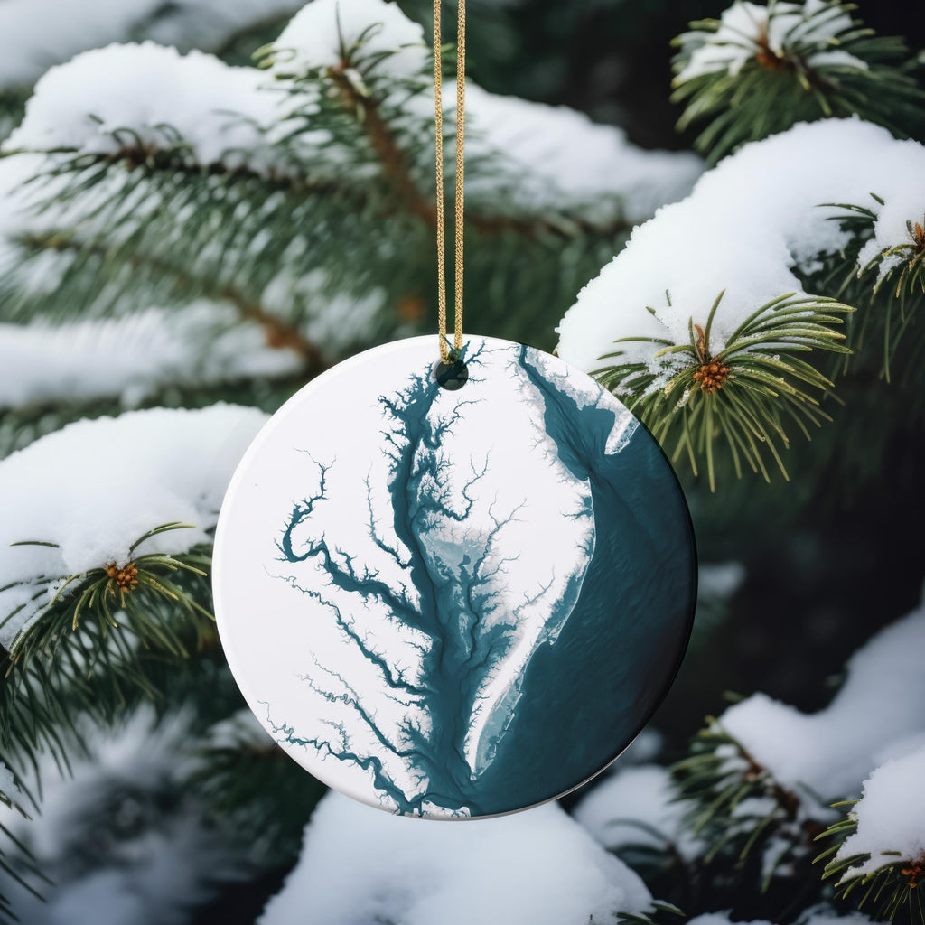 Chesapeake Bay Map Christmas Ornament Ceramic Holiday Gift Virginia Maryland Delaware Peninsula Coastal Nautical Stocking Stuffer