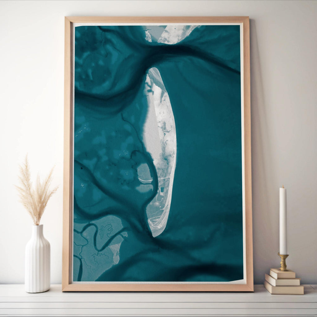 Jekyll Island Georgia Golden Isles Driftwood Beach Marshland Barrier Island Nautical Ocean Depth Map Framed Wall Art Print Housewarming Gift
