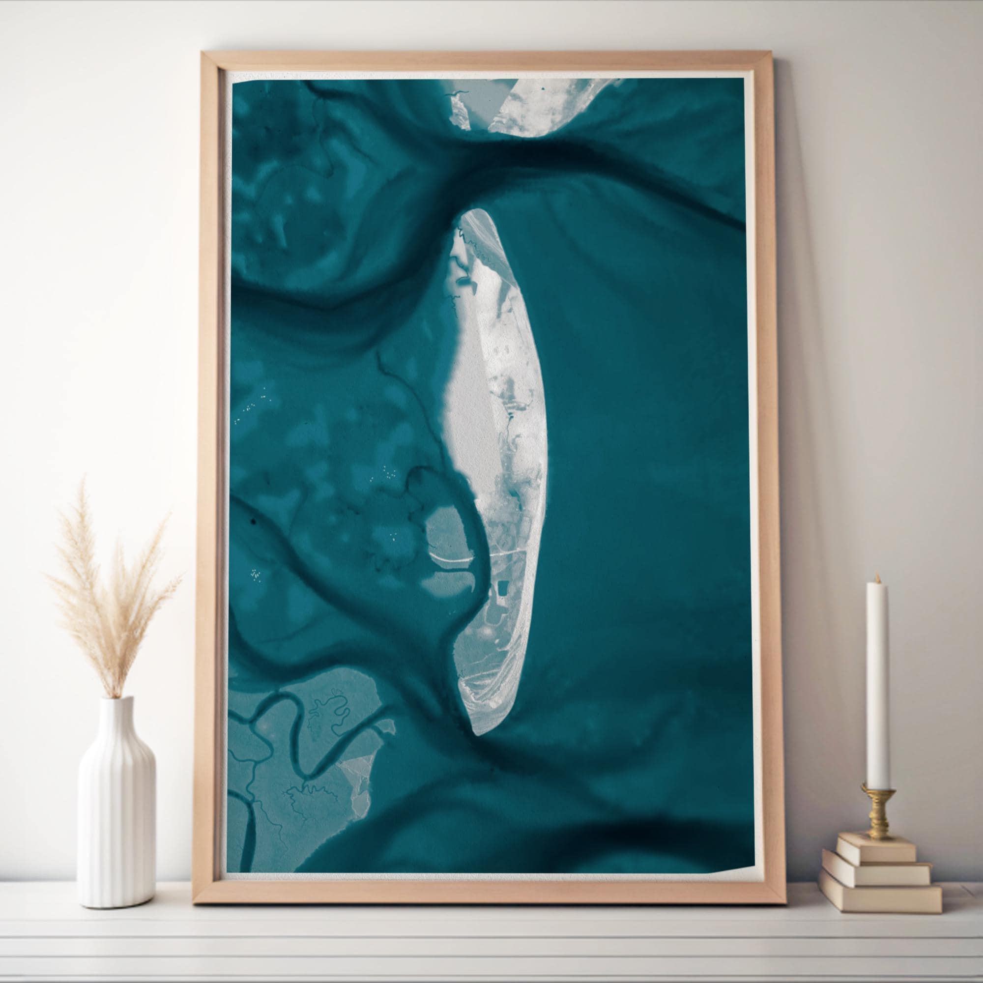 Jekyll Island Georgia Golden Isles Driftwood Beach Marshland Barrier Island Nautical Ocean Depth Map Framed Wall Art Print Housewarming Gift