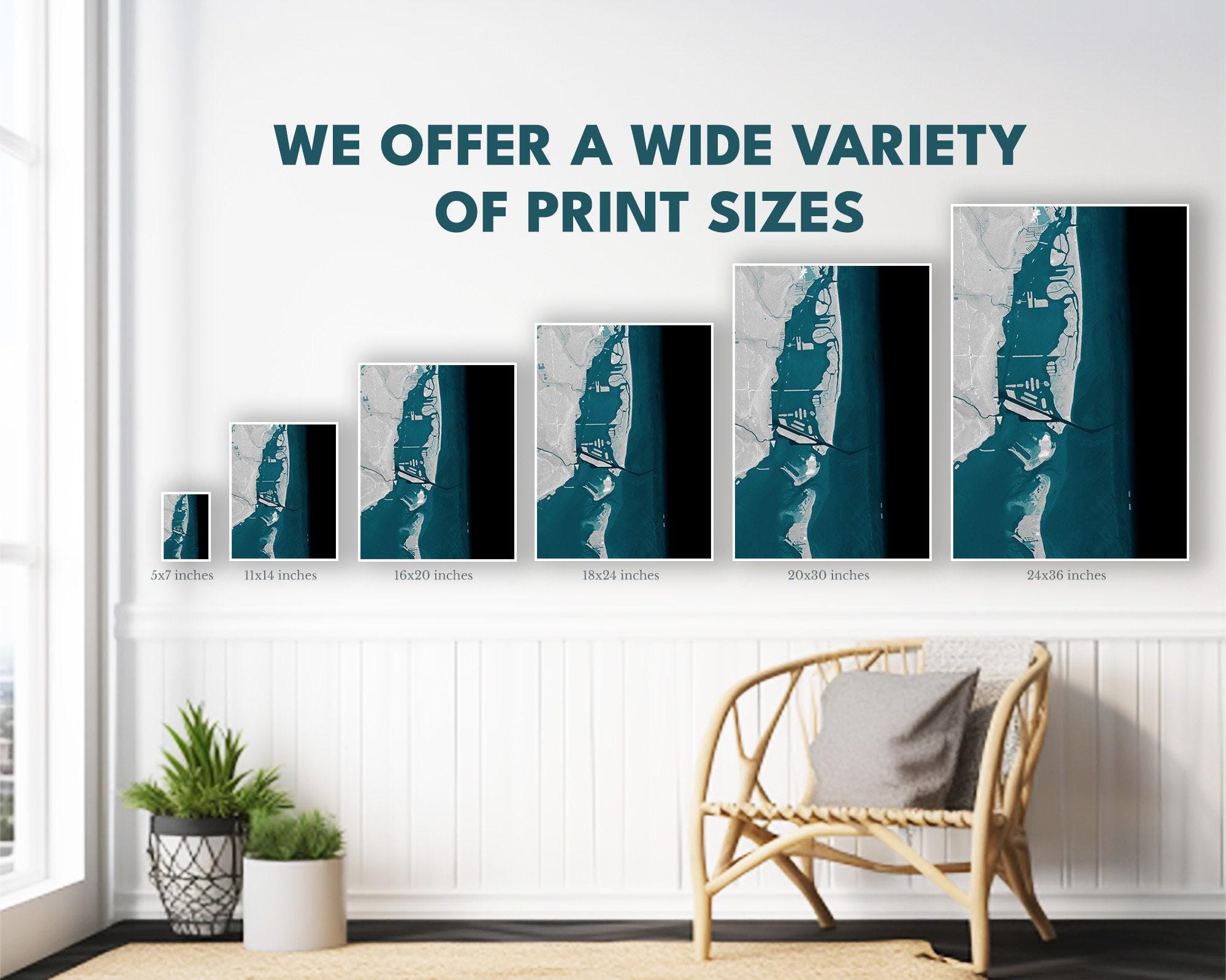 Miami Beach Florida Bathymetric Coastal Map Art Print Nautical Wall Decor Housewarming Gift Ocean Home Biscayne Bay Atlantic Suncoast