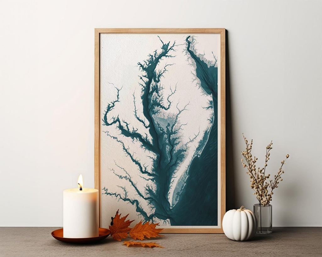 Chesapeake Bay Virginia Nautical Maryland Coastal Decor Ocean Paper Print Depth Gift Home Wall Fine Map Art Beach Chart House