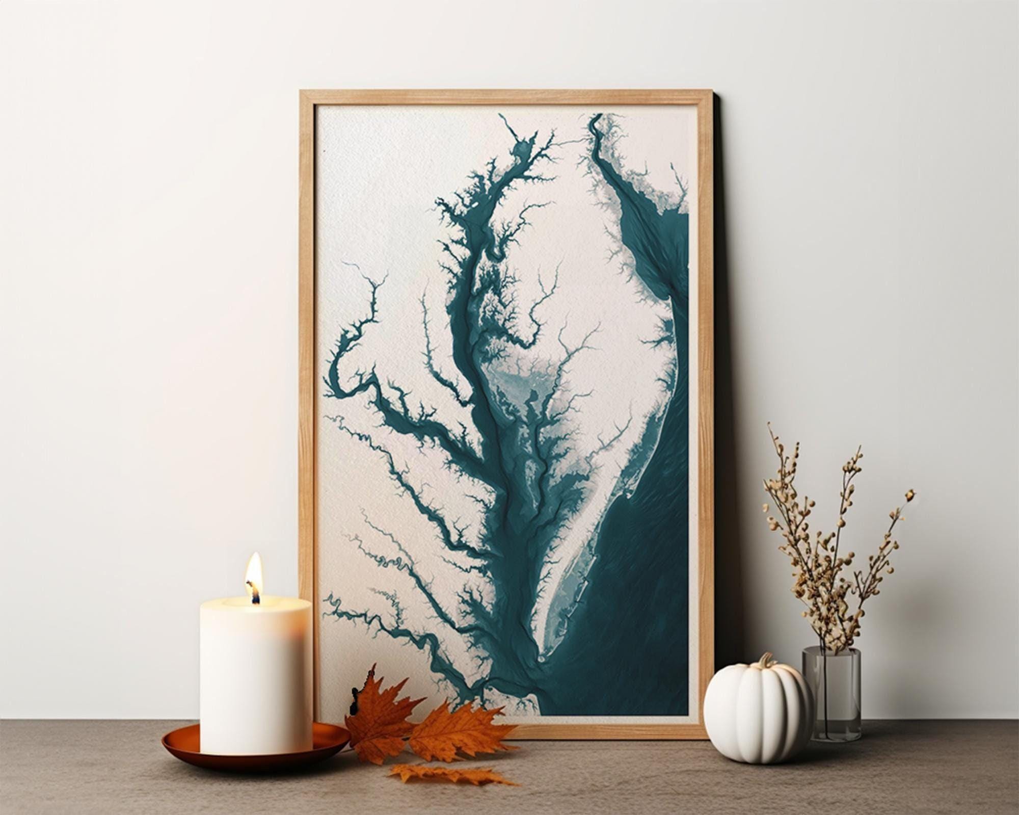 Chesapeake Bay Virginia Nautical Maryland Coastal Decor Ocean Paper Print Depth Gift Home Wall Fine Map Art Beach Chart House