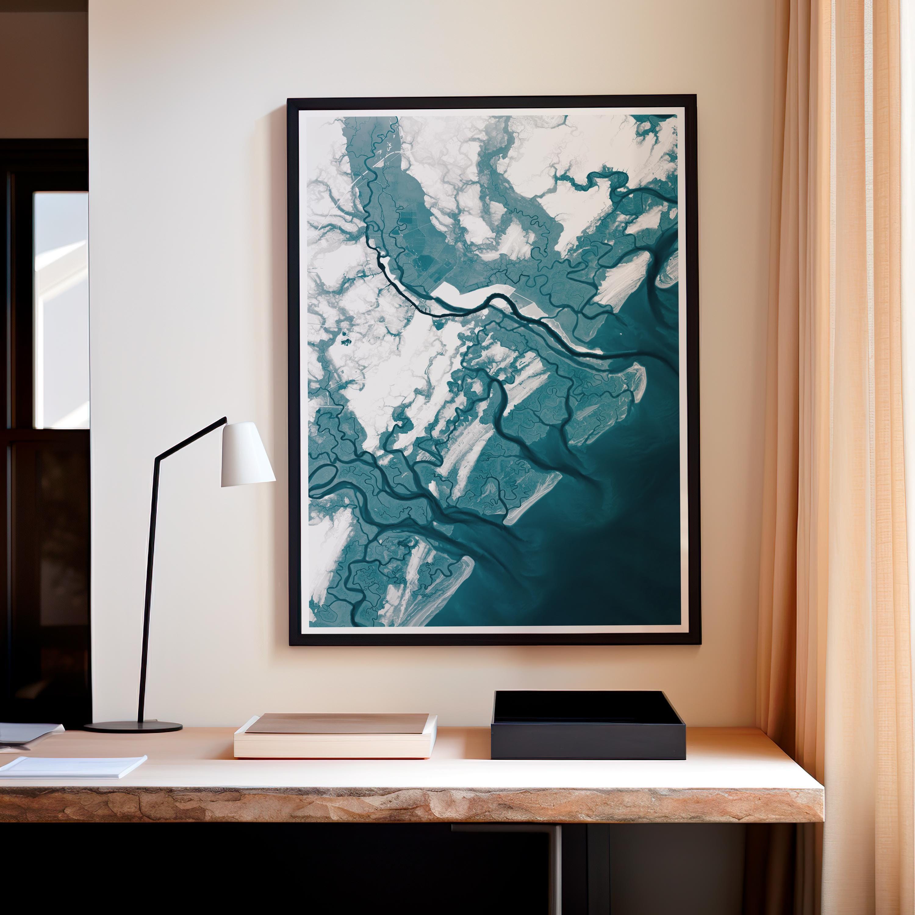 Savannah Georgia Coastal Map Art Print Lowcountry Nautical Chart Wall Decor Beach House Gift Housewarming Anniversary Ocean