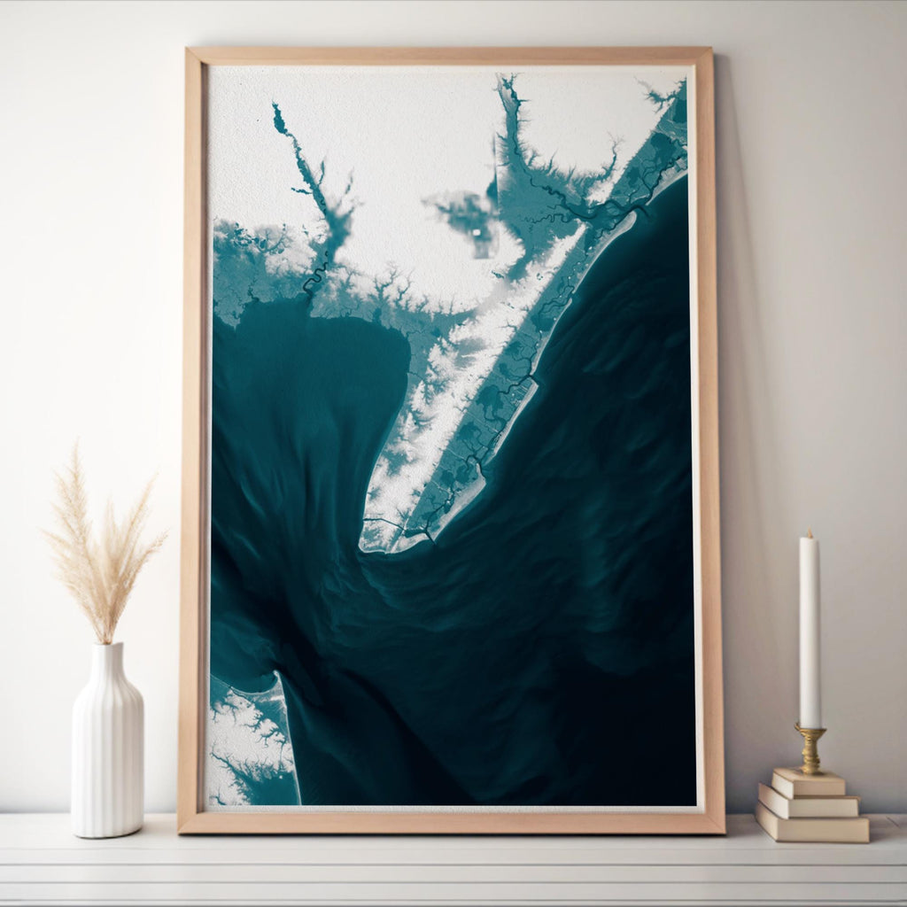 Cape May New Jersey Coastal Map Art Print Nautical Shoreline Atlantic Gift Framed Beach Wall Decor Delaware Bay Cartography Ocean