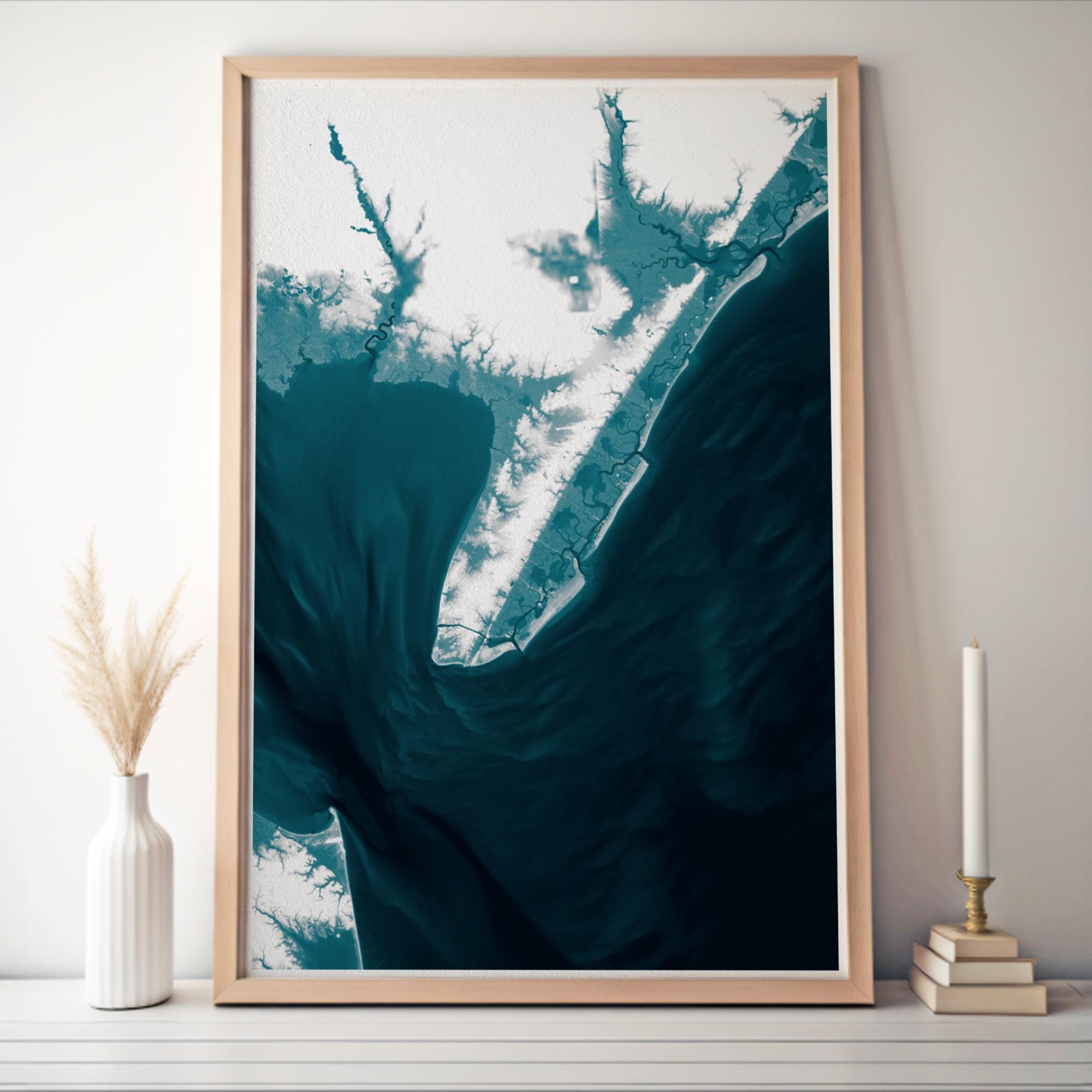 Cape May New Jersey Coastal Map Art Print Nautical Shoreline Atlantic Gift Framed Beach Wall Decor Delaware Bay Cartography Ocean