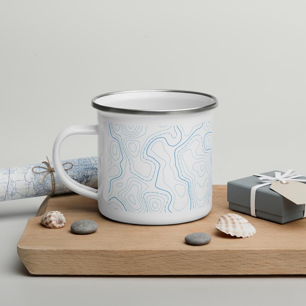 Topography Contour Line Mug Gift for Surveyor Land Survey Crew Chief Enamel Camping Mug Engineer GIS Mapping Professional Gift