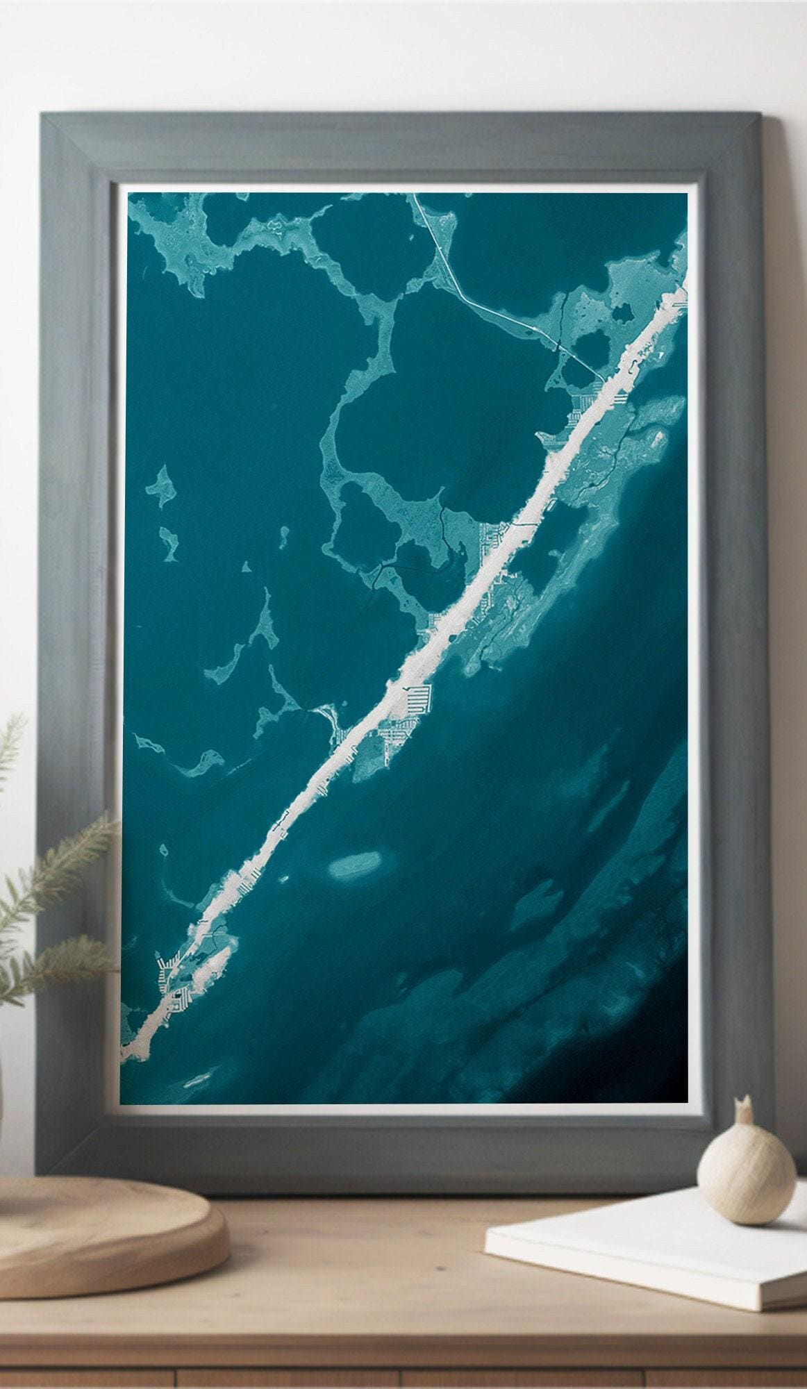 Key Largo Florida Shoreline Coastal Map Art Print Tropical Island Nautical Wall Decor Beach House Gift Housewarming Anniversary Ocean Depth