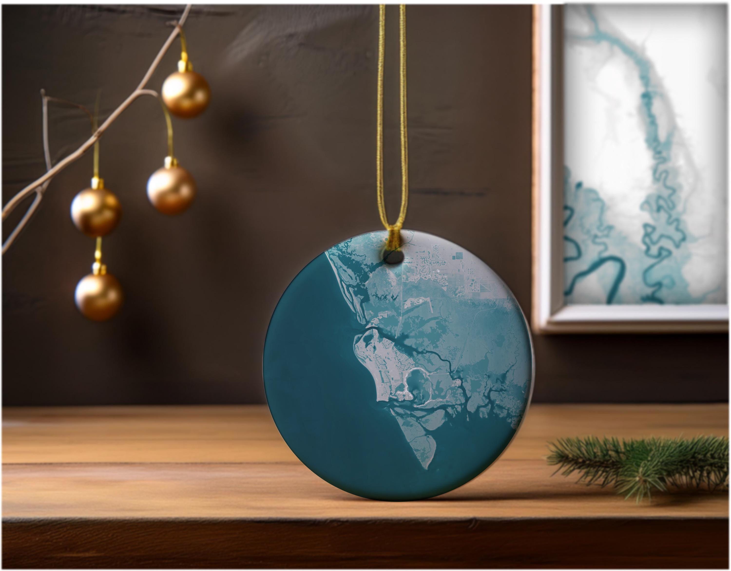 Marco Island Florida Coastal Map Ceramic Ornament Nautical Chart Christmas Keepsake Gulf Coast Beach House Decor Gift Souvenir