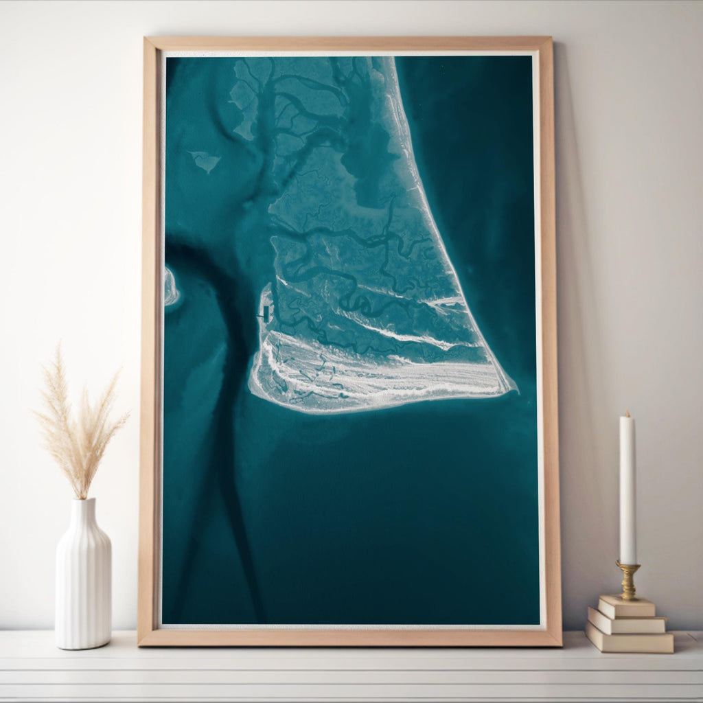 Bald Head Island North Carolina Cape Fear Old Baldy Lighthouse Nautical Coastal Barrier Island Ocean Depth Map Wall Art Print Gift Decor