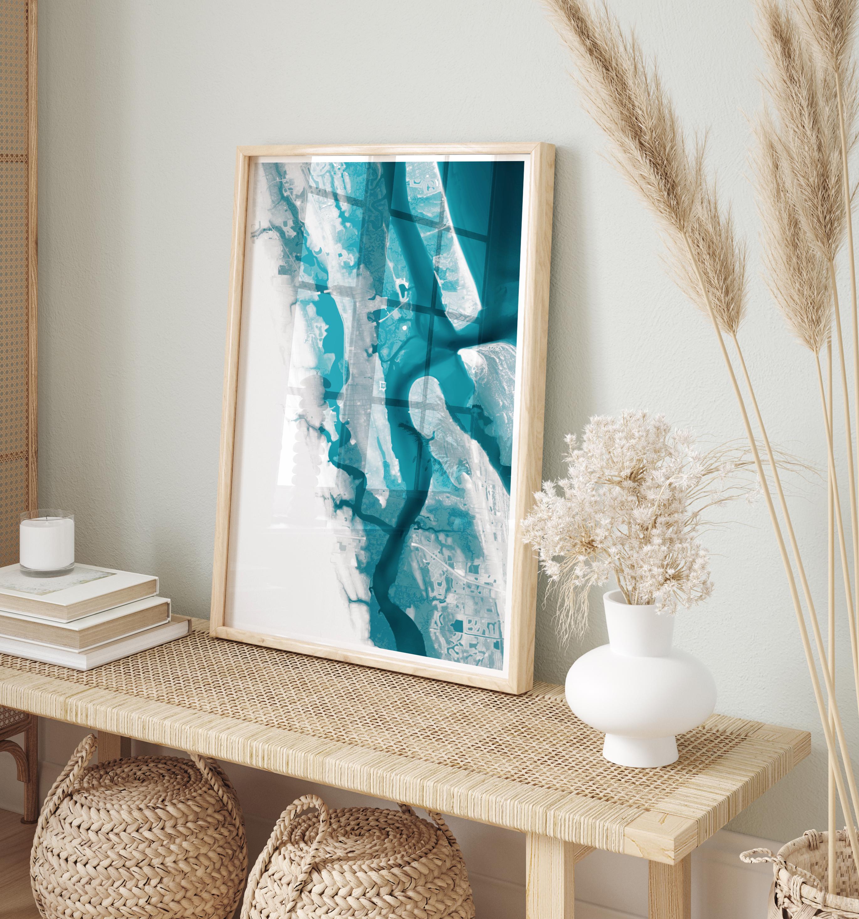 Saint Augustine Florida Coastal Map Art Print Framed Nautical Wall Decor Beach House Gift Housewarming Anniversary Present Ocean
