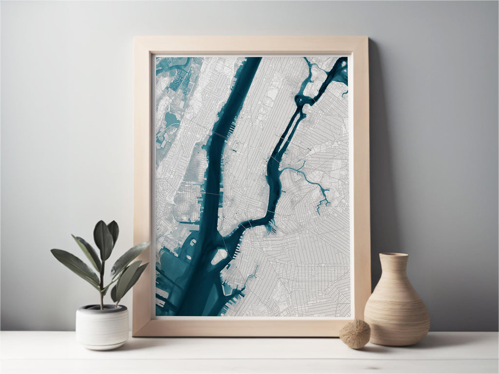 Manhattan New York Hudson Framed Decor River Print Gift City Wall Nyc Map Art Coastal Nautical Ocean Beach Depth Chart House Lover