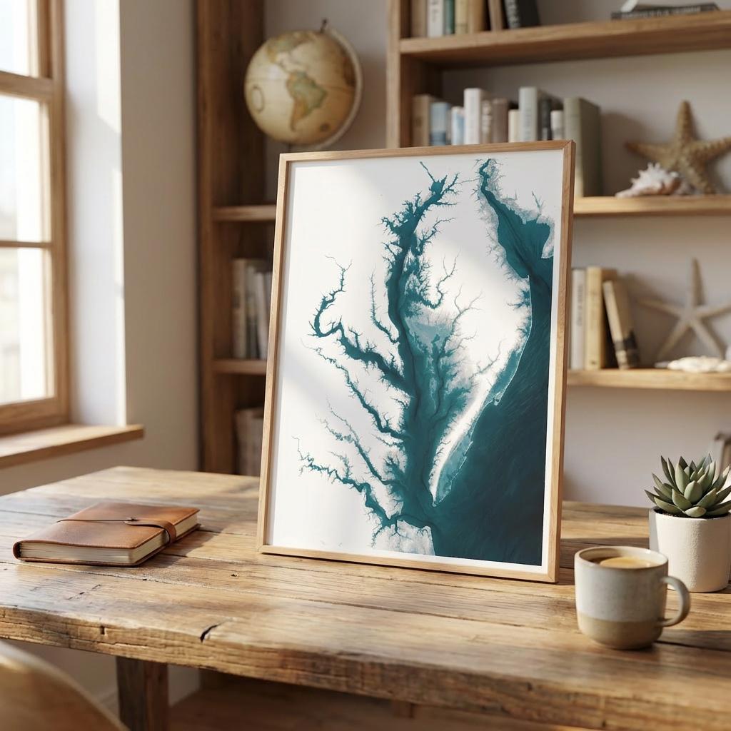 Chesapeake Bay Map Art Print Virginia Maryland Nautical Coastal Wall Decor Beach House Gift For Ocean Lovers Christmas Birthday Fathers Day