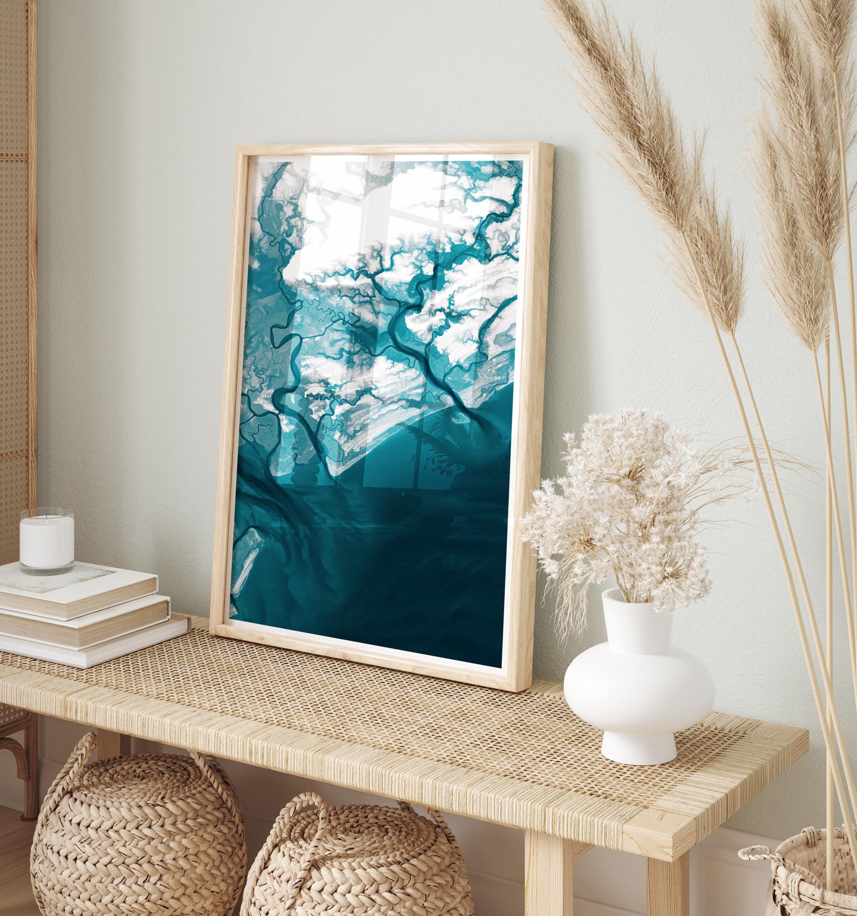 Edisto Island South Carolina Bathymetric Map Art Print Nautical Ocean Depth Wall Decor Beach House Housewarming Gift Coastal Framed Poster