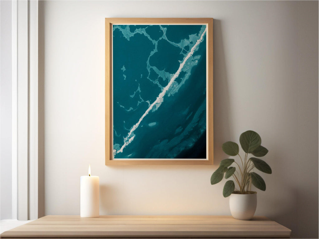 Key Largo Florida Shoreline Coastal Map Art Print Tropical Island Nautical Wall Decor Beach House Gift Housewarming Anniversary Ocean Depth