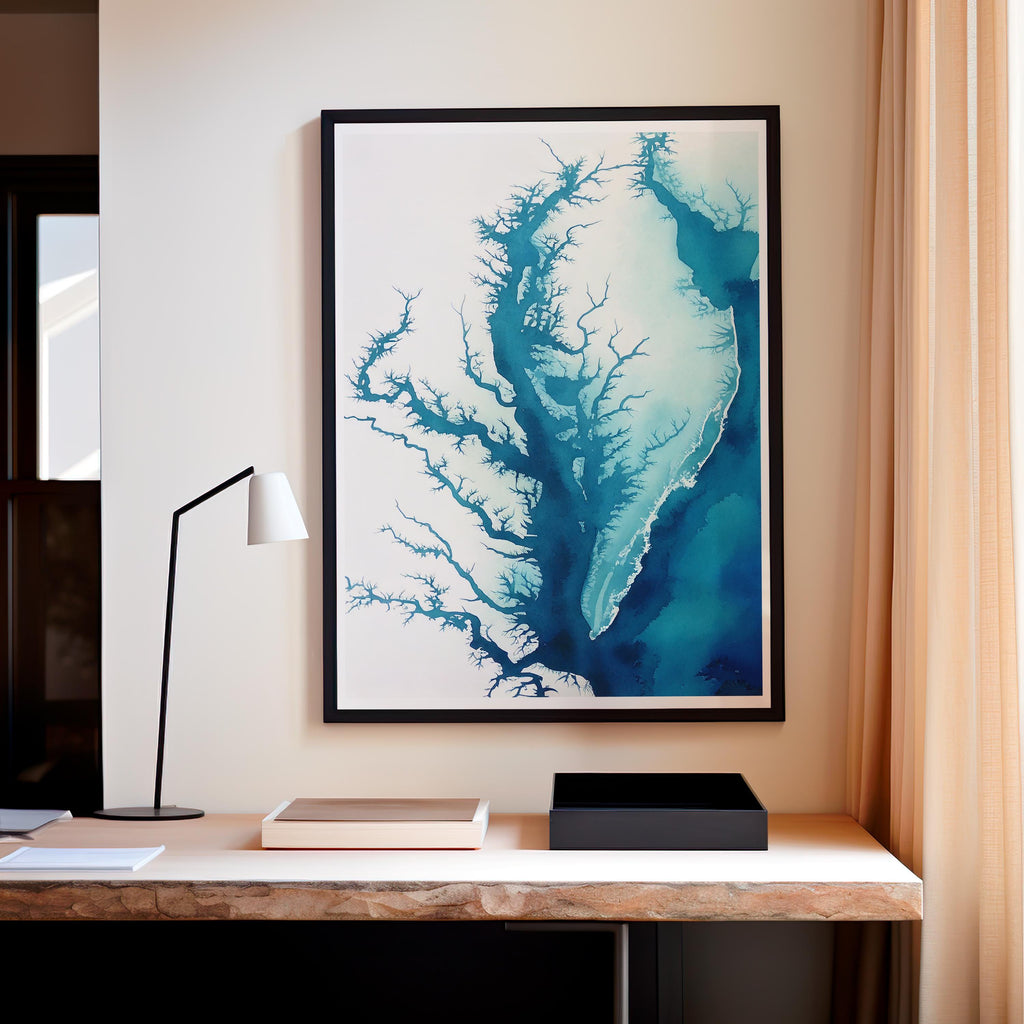 Chesapeake Bay Watercolor Map Print Nautical Wall Art Housewarming Gift Beach House Decor Ocean Depth Chart Anniversary Gift for Her