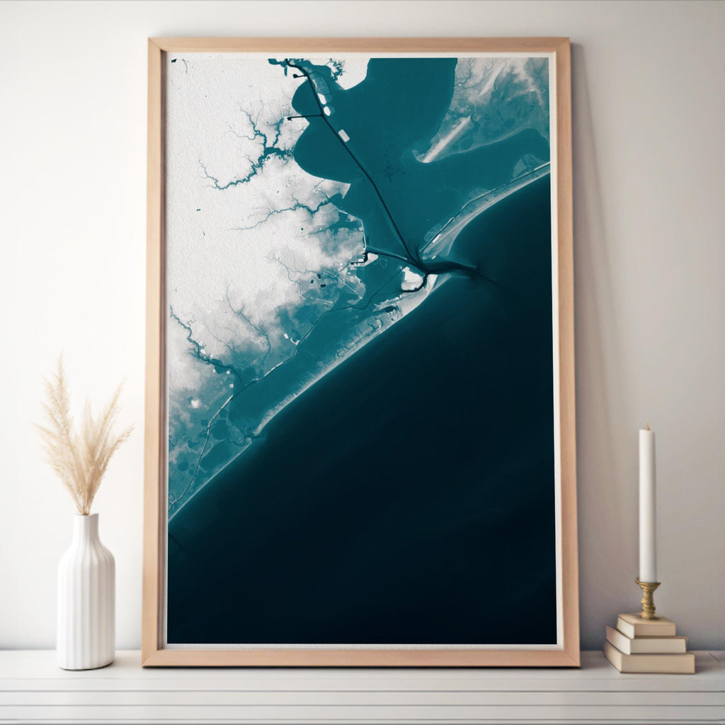 Galveston Island Texas Bathymetric Map Art Print Gulf Coast Nautical Coastal Wall Decor Beach House Gift Housewarming Anniversary Ocean