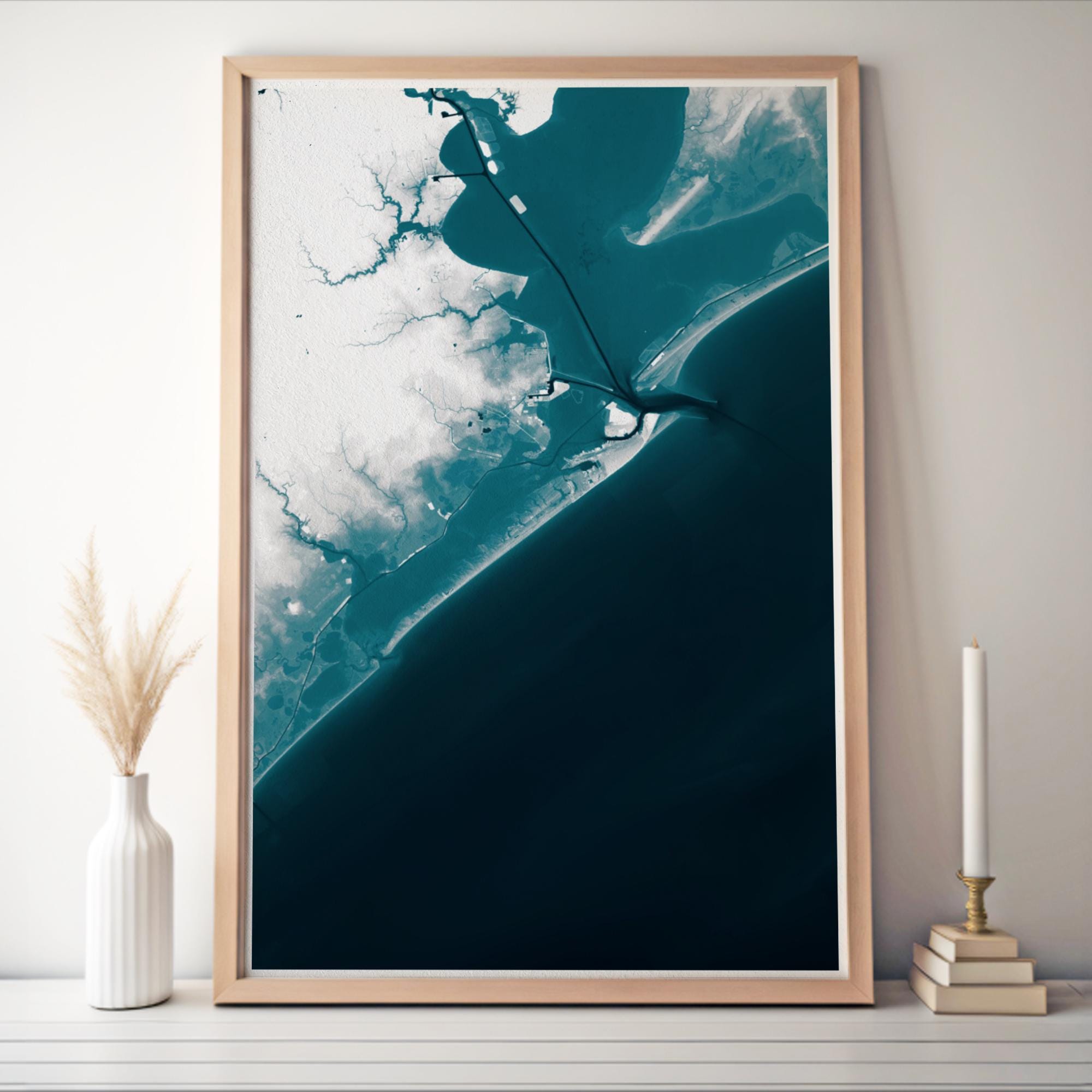 Galveston Island Texas Bathymetric Map Art Print Gulf Coast Nautical Coastal Wall Decor Beach House Gift Housewarming Anniversary Ocean