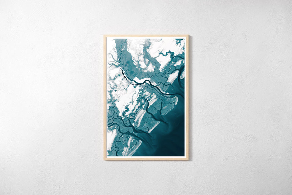 Johns Island South Carolina Lowcountry Coastal Bathymetric Nautical Map Art Print Housewarming Gift Anniversary Beach House Decor