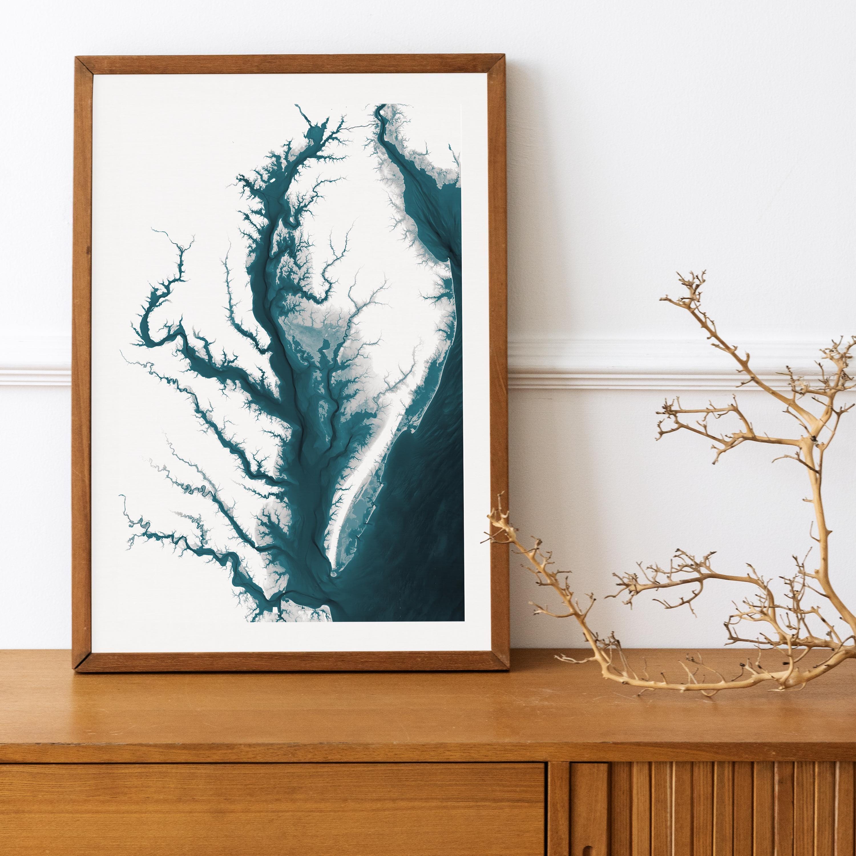 Chesapeake Bay Virginia Nautical Maryland Coastal Decor Ocean Paper Print Depth Gift Home Wall Fine Map Art Beach Chart House