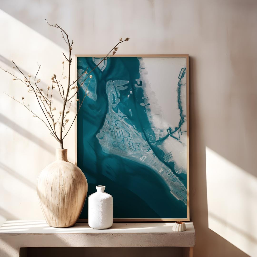 Siesta Key Florida Map Art Print Sarasota Gulf Coast Wall Decor Housewarming Gift Beach House Living Room Coastal Ocean Nautical Tropical