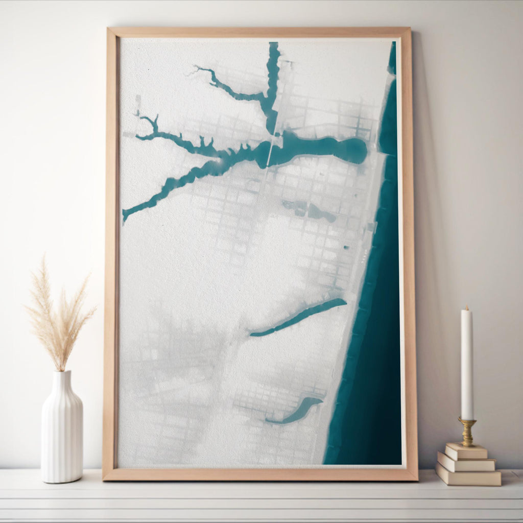 Asbury Park New Jersey Map Art Print Shore Wall Decor Nautical Chart Coastal Beach House Gift Ocean Water Depth Boardwalk Poster