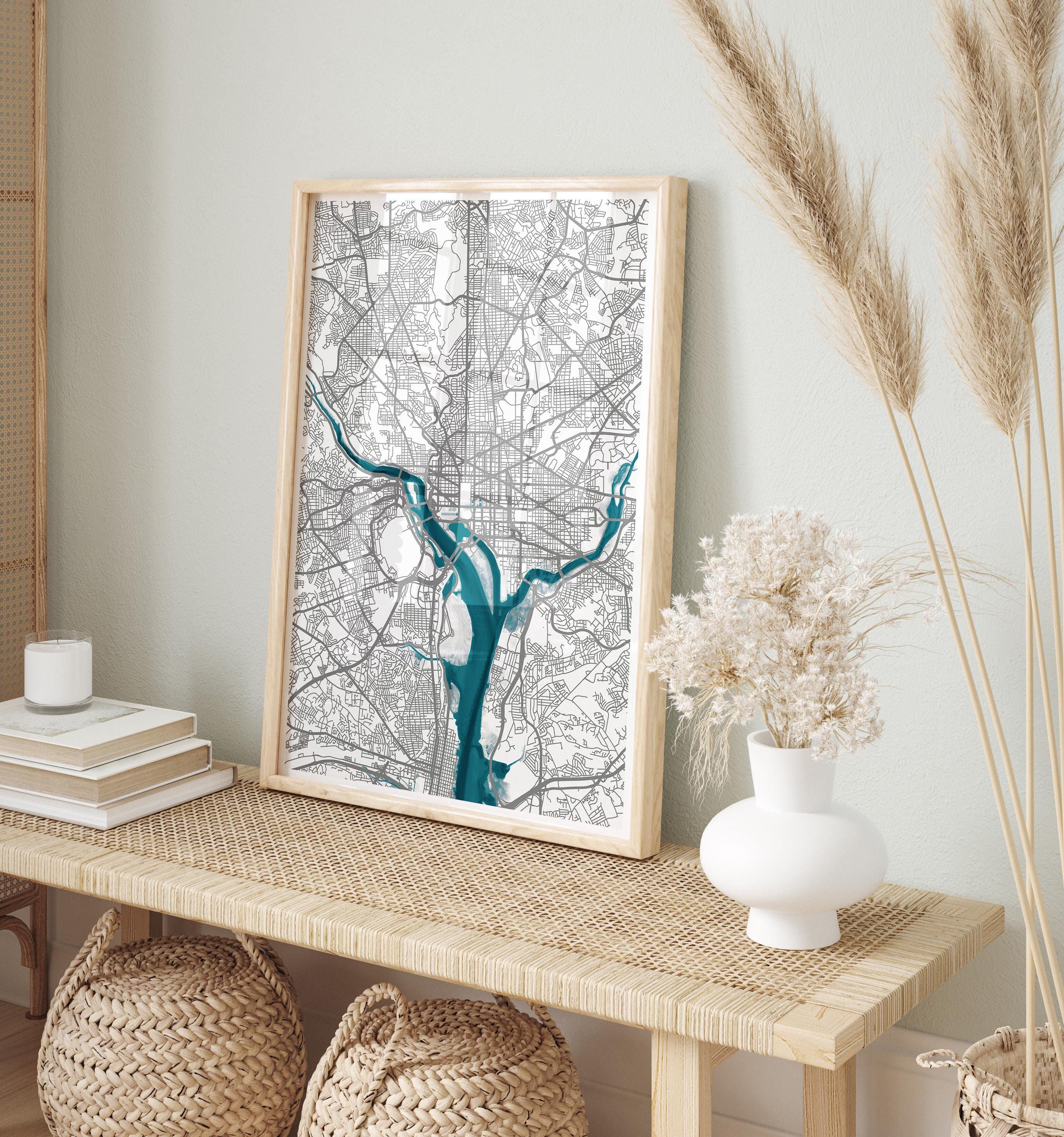 Washington District Of Columbia Anniversary Nautical Coastal Potomac Decor Urban River Chart Frame Print Gift City Wall Map Art