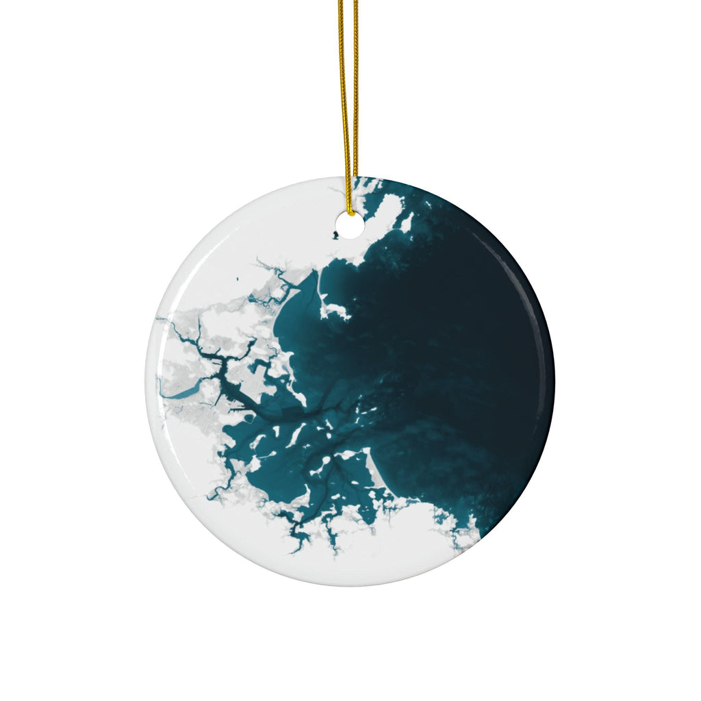 Massachusetts Bay Christmas Ornament Coastal Map Nautical Chart Ceramic Holiday Tree Decoration Beach House Housewarming Gift Ocean Depth