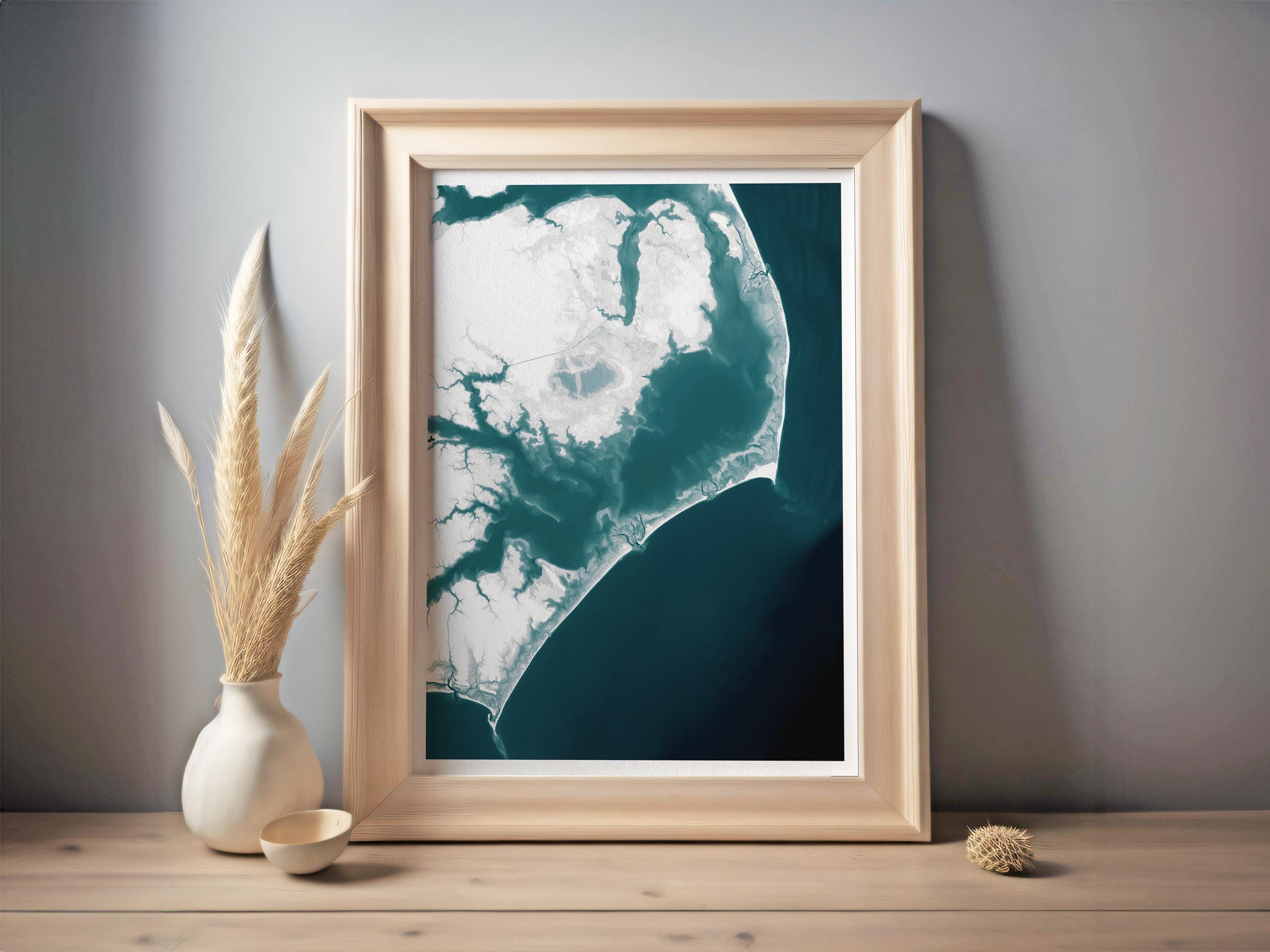 Outer Banks North Carolina Nautical Coastal Decor House Chart Beach Ocean Print Gift Home Obx Map Art Wall Depth Lover Housewarming